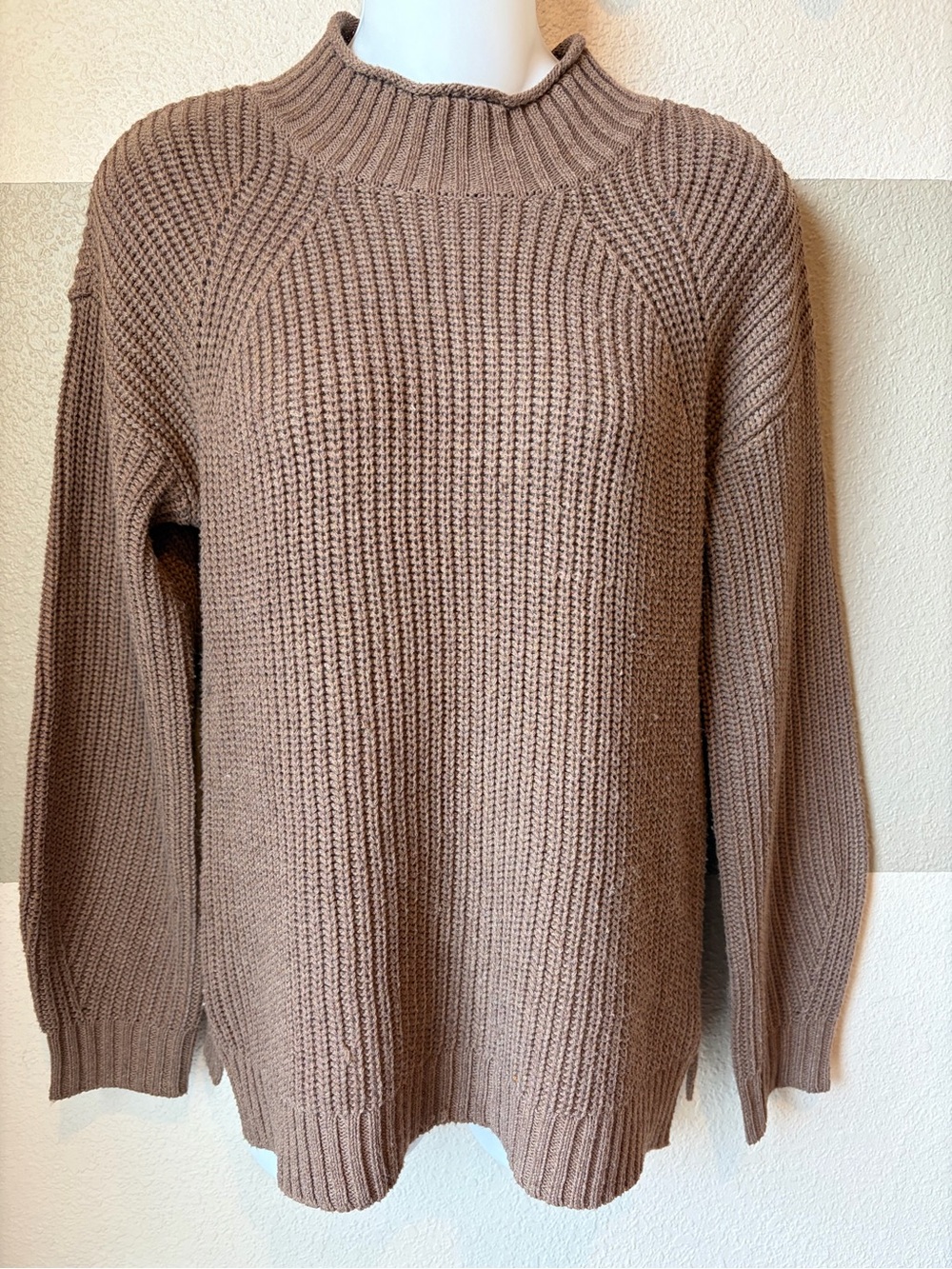 SEAS 78&Sunny Women’s XS Chunky Knit Pullover Sweater Mock Neck Raglan Sleeve